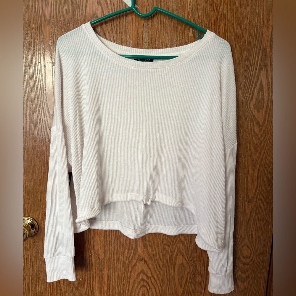 Express Off-White Ribbed Long Sleeve Top